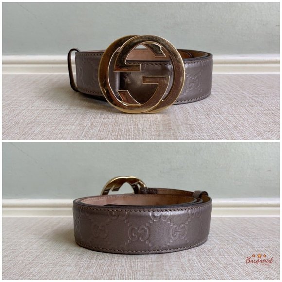 Authentic Gucci Rose Metallic Guccissima Leather Gold Interlocking G Buckle Belt - Picture 3 of 13